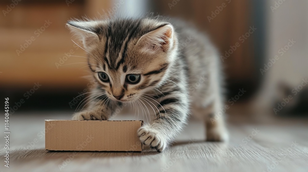 Adorable Kitten Playing with Cardboard Box Adorable Kitten Playing with Cardboard Box