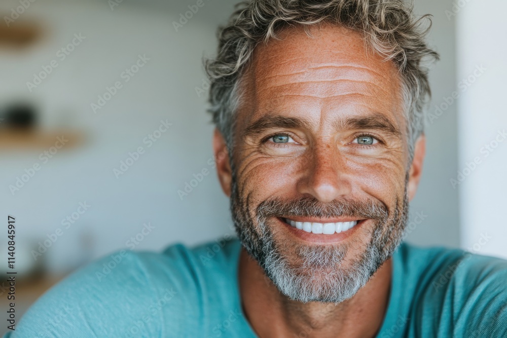 Fototapeta premium A content father beams with happiness as he thinks about cherished times spent fishing with his child, enjoying the warmth of a sunny day. The joy of fatherhood radiates in his smile