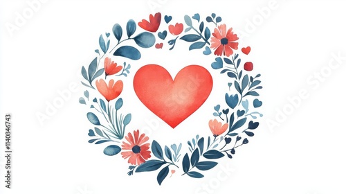 Wallpaper Mural A vibrant floral wreath encircling a heart, symbolizing love and nature's beauty. Torontodigital.ca