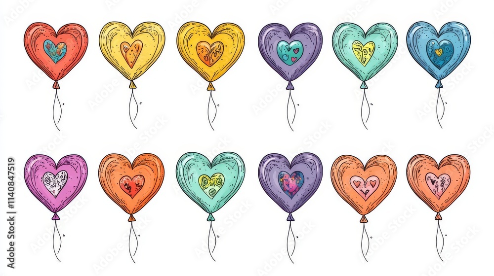 Colorful heart-shaped balloons in various shades, perfect for celebrations and events. Colorful heart-shaped balloons in various shades, perfect for celebrations and events.