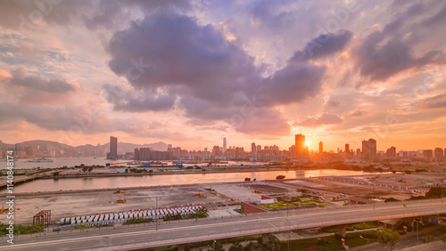 Photography Top view of sunset in Hong Kong from kowloon bay downtown timelapse
