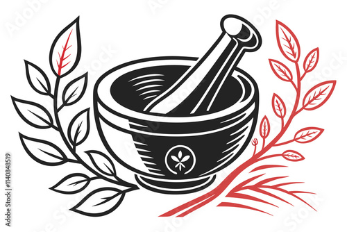 creative mortar and pestle icon concept with Black Color and White Background