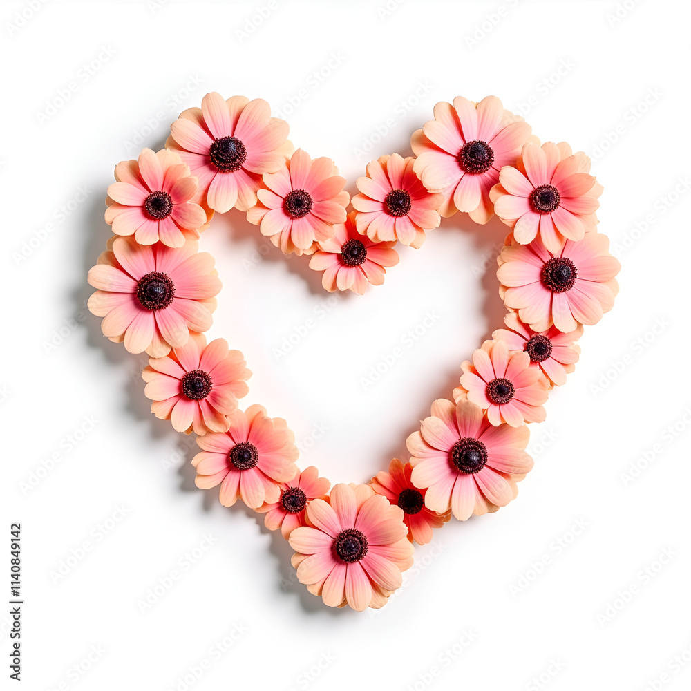 Valentines Day Heart Made of Red flowers Isolated on White Background Valentines Day Heart Made of Red flowers Isolated on White Background