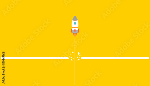 Jet overcoming obstacles on yellow background. Idea concept of overcoming obstacles.goal,goal,new path,ideas.