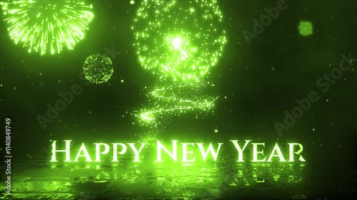 Christmas Tree with Explosion Fireworks, Happy New Year Elegance Background