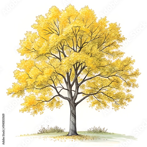 Autumn nature tree vector illustration with colorful leaves isolated on white