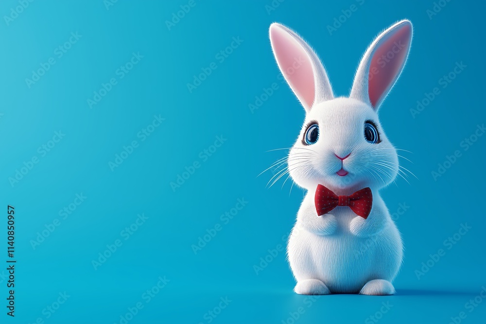 3D cute bunny with bow tie on blue background, easter bunny, cartoon bunny, bunny wallpaper 3D cute bunny with bow tie on blue background, easter bunny, cartoon bunny, bunny wallpaper