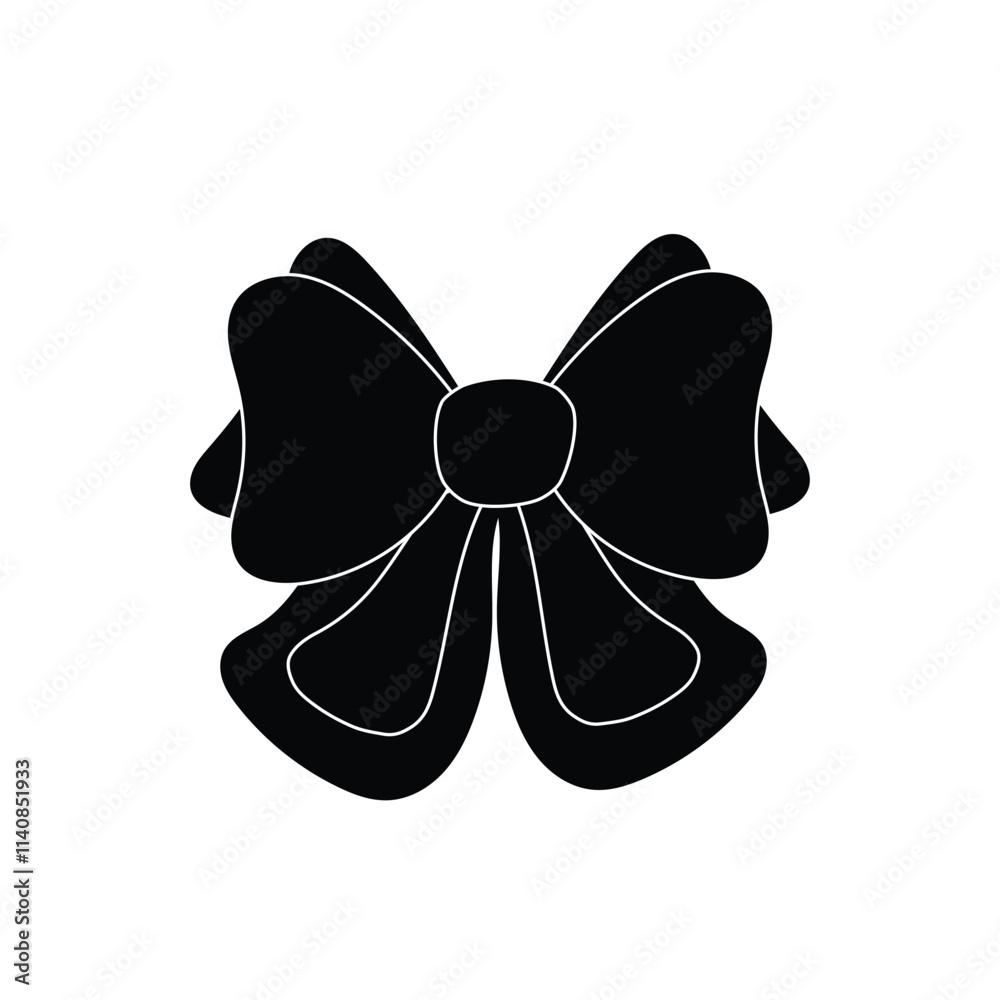 Black bow vector. Bow outline. Bow coquette y2k aesthetic ribbon, elegant accessory, tie isolated on white background. Black bow vector. Bow outline. Bow coquette y2k aesthetic ribbon, elegant accessory, tie isolated on white background.