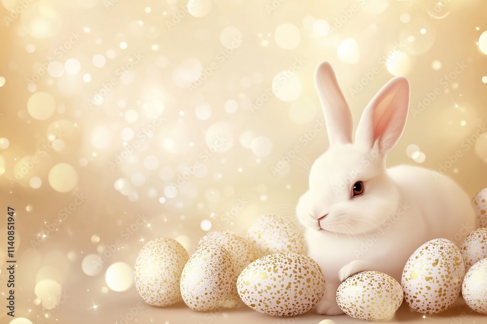 Background with eggs and white bunny. Concept of Easter banner. Vector. Background with eggs and white bunny. Concept of Easter banner. Vector.