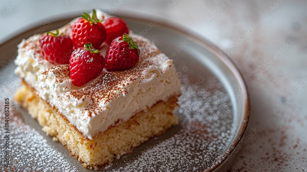 Square layered dessert with whipped cream, fresh strawberries, raspberries, and chocolate shavings, served on a plate, close-up food photography, elegant dessert presentation, gourmet pastry concept.
Square layered dessert with whipped cream, fresh strawberries, raspberries, and chocolate shavings, served on a plate, close-up food photography, elegant dessert presentation, gourmet pastry concept.