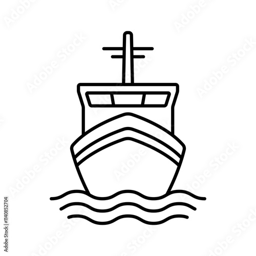 Ship icon. Black outline linear silhouette. Editable strokes. Front view. Vector simple flat graphic illustration. Isolated object on white background. Isolate.