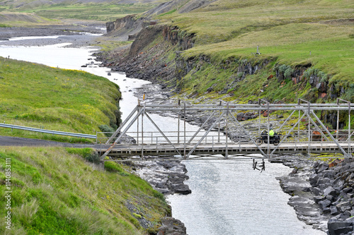 Bridge over wild river in Iceland