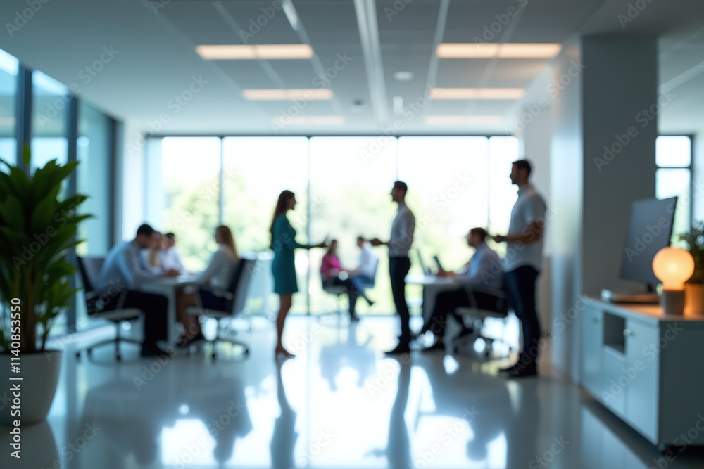 bright open modern office glass walls sleek furniture blurred motion people deep shadows shallow bright open modern office glass walls sleek furniture blurred motion people deep shadows shallow