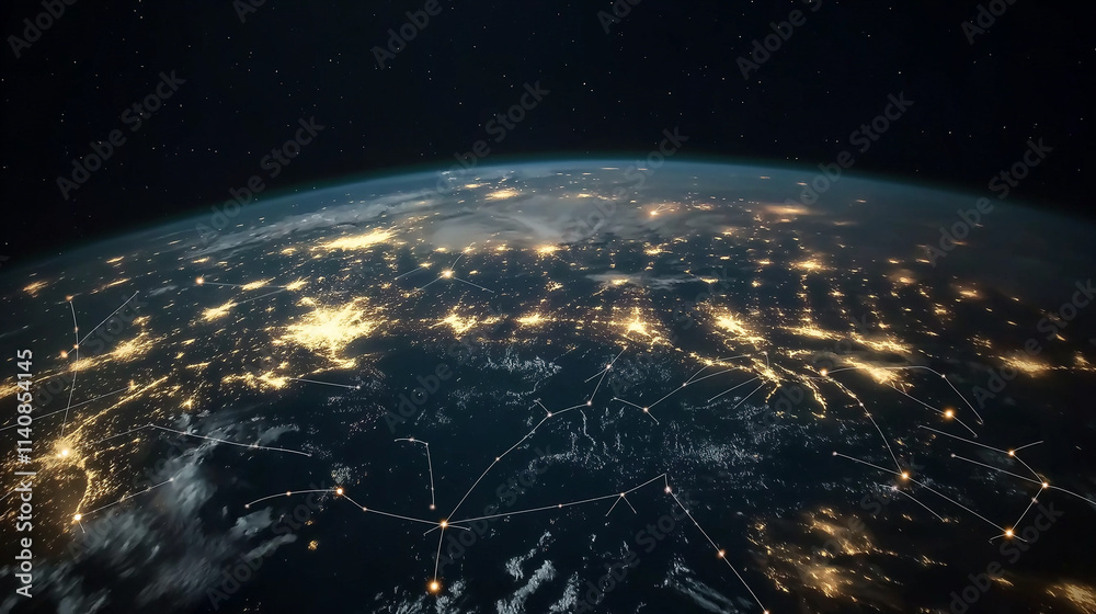 Fototapeta premium Lichter der modernen Städte Europas in der Nacht aus dem All betrachtet