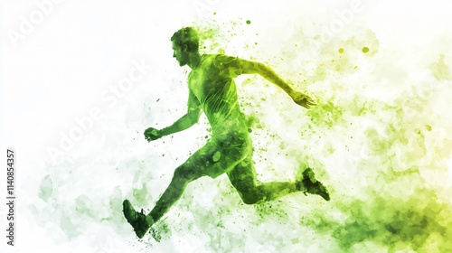 Dynamic Green and Yellow Watercolor of a Running Athlete