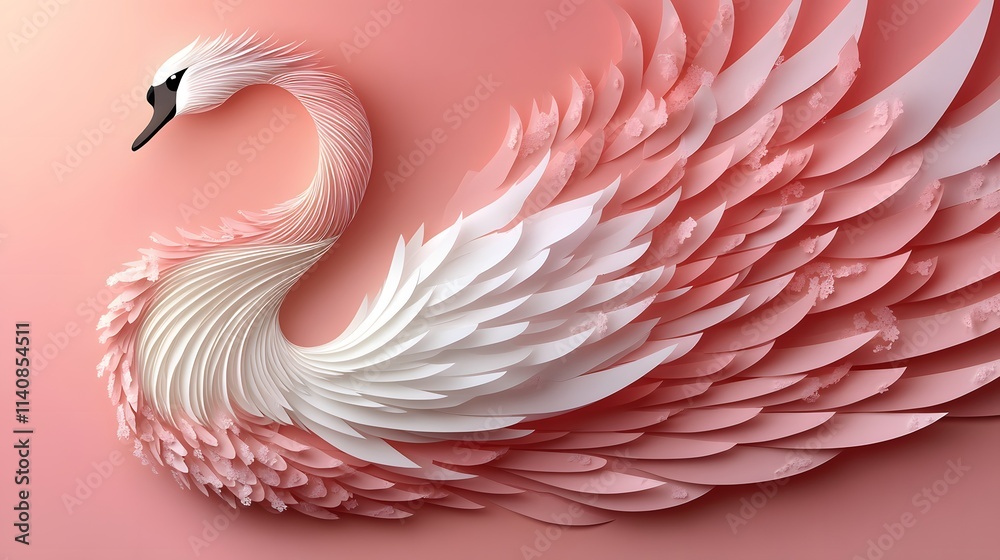 Obraz premium Bird, Swan, Paper Cut Art, Abstract Image, Texture, Pattern Background, Wallpaper, Cover and Screen for Smartphone, PC, Laptop, 9:16 and 16:9 Format