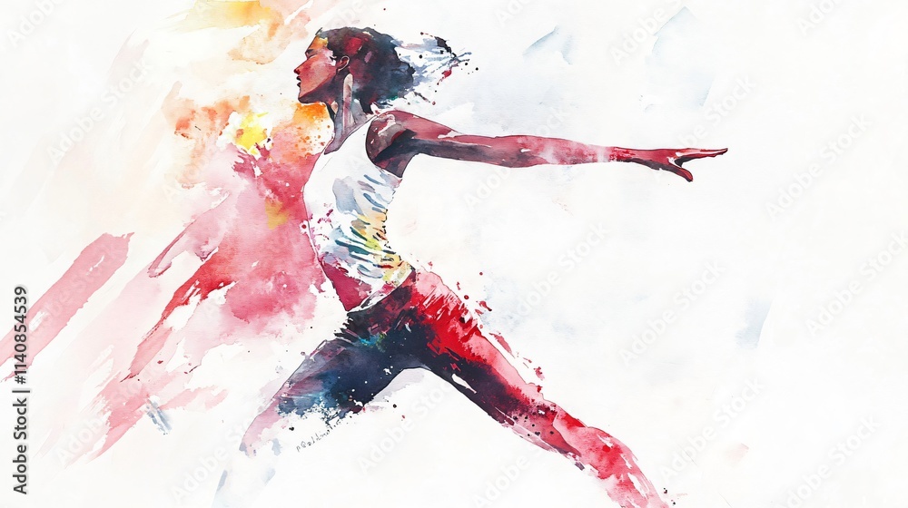 Fototapeta premium Abstract Watercolor Painting of a Dancing Woman: A Colorful Expression of Movement, Freedom, and Passion