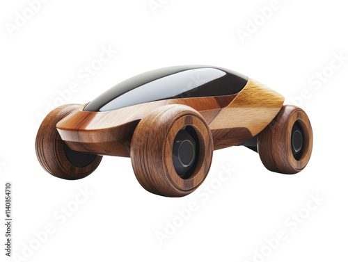 Futuristic Wooden Toy Car Design Isolated on Transparent Background photo