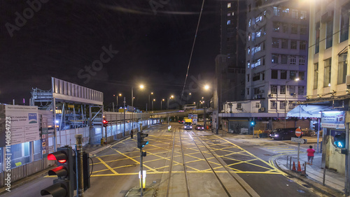 Canvas Print View from double-decker tram on street of HK timelapse hyperlapse