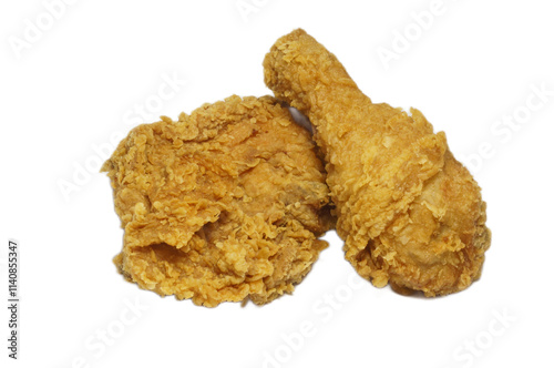 Crispy Fried Chicken Pieces Isolated on White Background