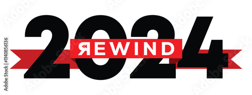 2024 year rewind isolated on black background. Creative design.