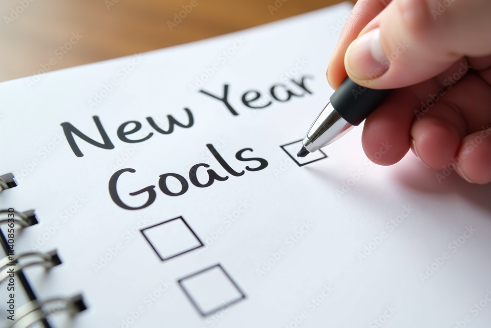 check new year goals blank page pen added touch happiness check new year goals blank page pen added touch happiness