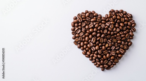 Heart-Shaped Arrangement of Roasted Coffee Beans on a Minimalist Background for Coffee Lovers and Beverage Enthusiasts to Embrace the Passion for Coffee