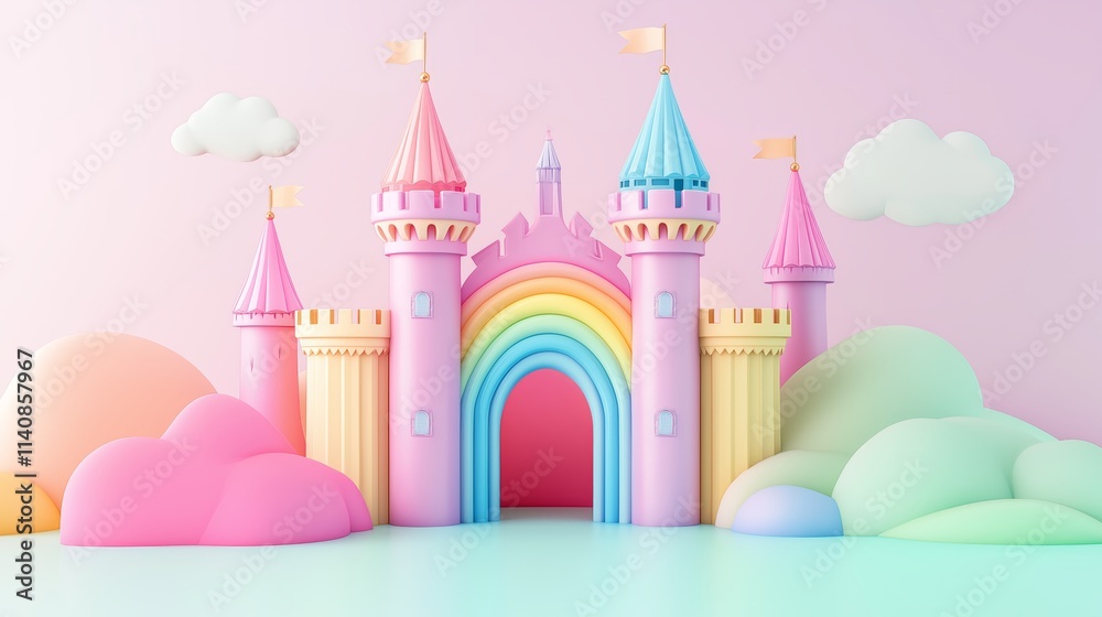 cute dreamy nursery background of a fairytale castle toy on pastel light background cute dreamy nursery background of a fairytale castle toy on pastel light background