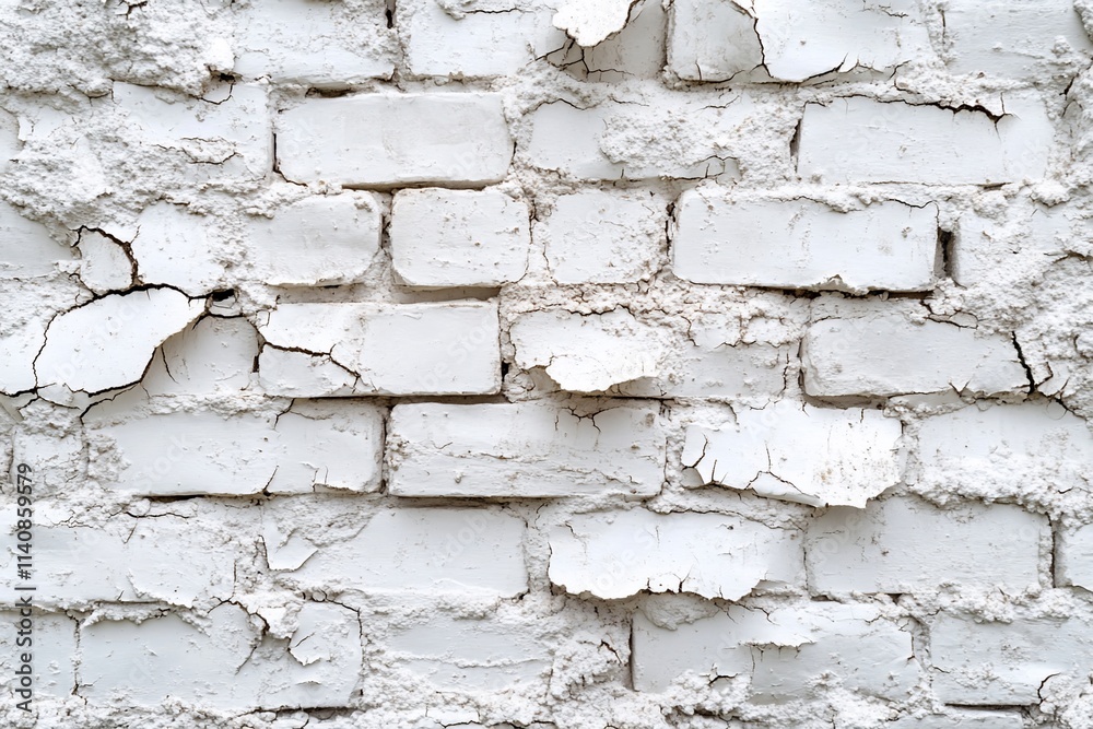 Weathered white brick wall texture with cracks and peeling paint. Weathered white brick wall texture with cracks and peeling paint.