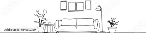 vector interior black lines sketch sofa with paintings
