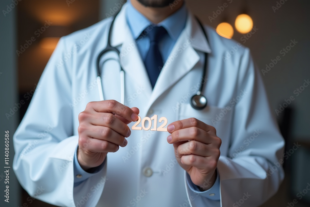 doctor celebrates new year health wellness focus holding stethoscope precise doctor celebrates new year health wellness focus holding stethoscope precise