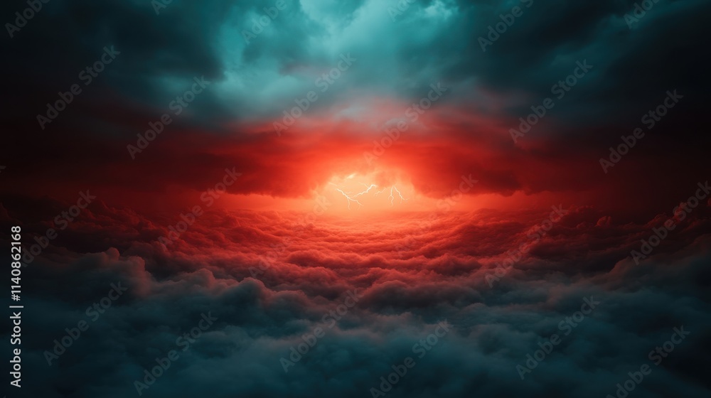 Thunderous lightning bolts illuminate ominous red clouds, creating a dramatic and powerful atmosphere filled with energy and intensity across the sky. Thunderous lightning bolts illuminate ominous red clouds, creating a dramatic and powerful atmosphere filled with energy and intensity across the sky.