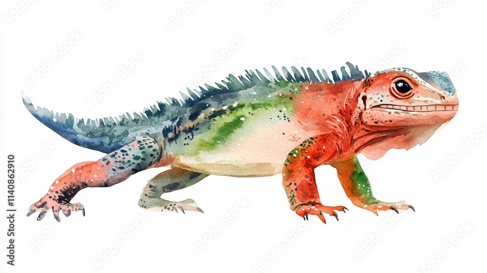 Obraz premium Colorful Iguana Watercolor Painting: A Vivid Wildlife Portrait