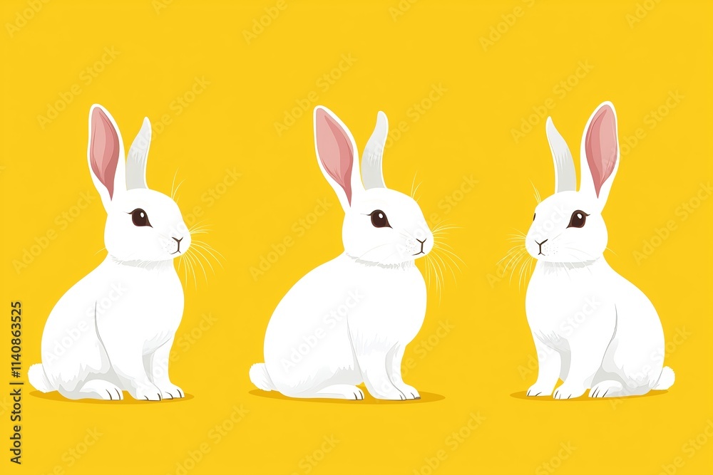 set of Easter rabbits, easter Bunny on yellow background. Vector illustration. set of Easter rabbits, easter Bunny on yellow background. Vector illustration.