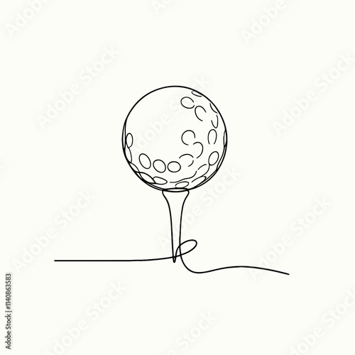 Golf Ball on Tee in Minimalist Line Art Style, AI Generation