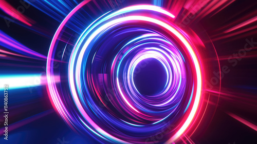 Magic circle light effect. Bright sphere lens. Rotating lines. Glow ring. Magic neon ball. Led blurred swirl. Spiral glint lines. HUD.