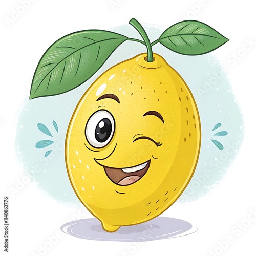 Funny yellow cartoon lemon fruit with a cheerful smiling face vector illustration