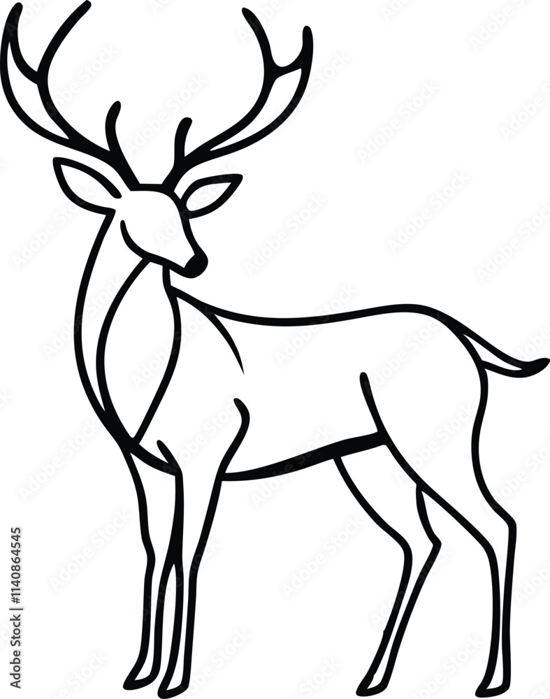 Obraz premium Christmas deer silhouette logo Continuous one line