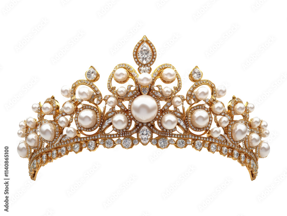 Exquisite Indian Bridal Tiara with Pearls and Gold Detailing Exquisite Indian Bridal Tiara with Pearls and Gold Detailing