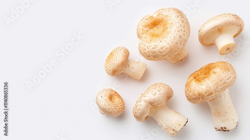Shiitake mushrooms, raw fungi, cooking ingredient, healthy food, close up, isolated on white, copy space, culinary, food photography, nutritious, shiitake, lentinula edodes


