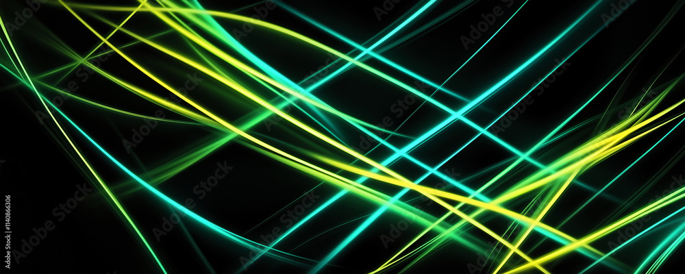 Black background featuring yellow and green light streaks with a glowing neon effect. The abstract design suggests energy flow and motion, ideal for use in technology graphics and gaming visuals. Black background featuring yellow and green light streaks with a glowing neon effect. The abstract design suggests energy flow and motion, ideal for use in technology graphics and gaming visuals.