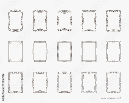 Set of decorative frames with abstract geometric pattern. Vector template of empty frame in A4 format. Decorative art, hand drawing, ink. Retro ornamental frame, heraldry, Victorian, boho, steampunk