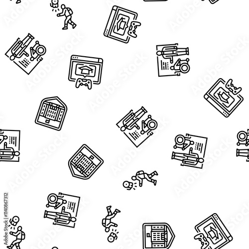 primary school teacher education vector seamless pattern thin line illustration