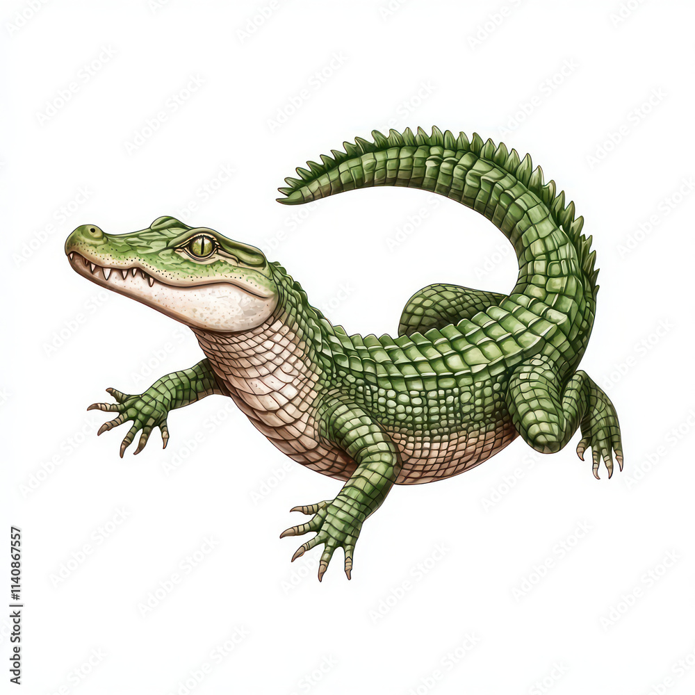 Naklejka premium detailed of green crocodile with textured skin and sharp te , showcasing its natural features and vibrant colors