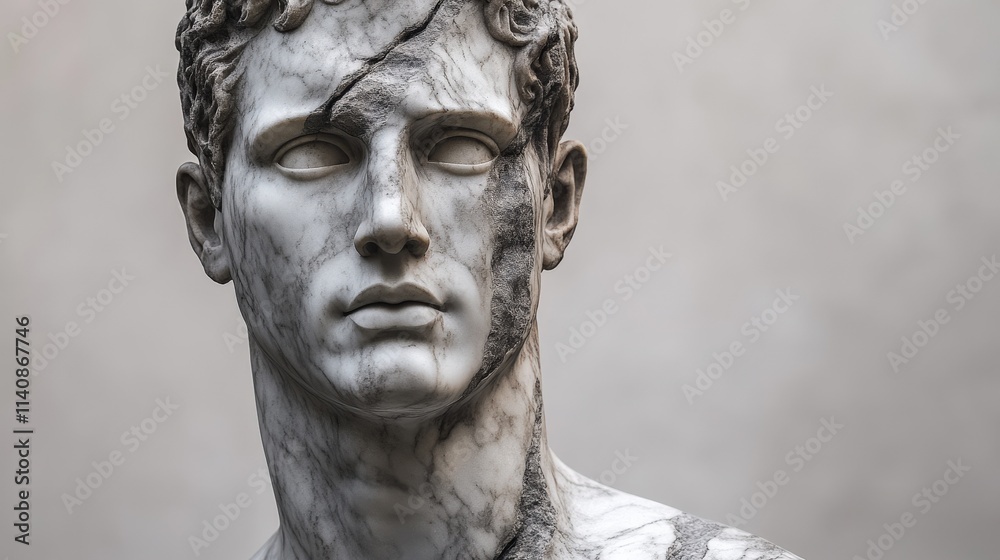 Roman Marble Statue with Cracked Details on Neutral Background in Classic Art Style Roman Marble Statue with Cracked Details on Neutral Background in Classic Art Style