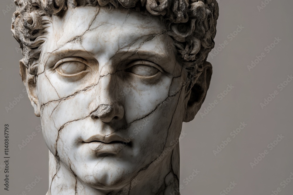 Roman Marble Statue with Cracked Details on Neutral Background in Classic Art Style Roman Marble Statue with Cracked Details on Neutral Background in Classic Art Style