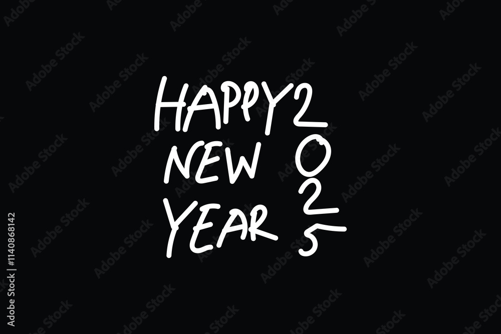 Happy New Year 2025 Handwritten White Text Design Happy New Year 2025 Handwritten White Text Design