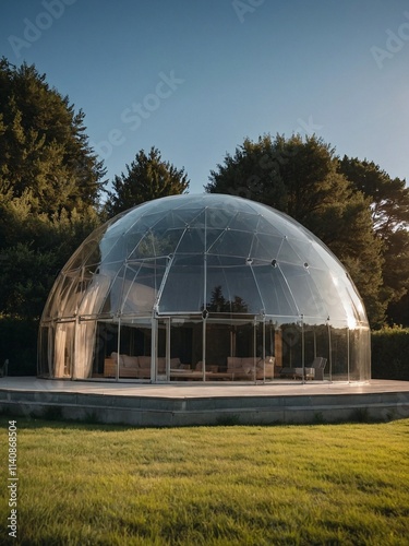 A house with a transparent protective dome around it, keeping the property safe.