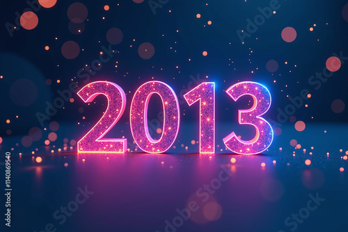 happy new year digital banner futuristic glowing polygonal style illustration dark blue