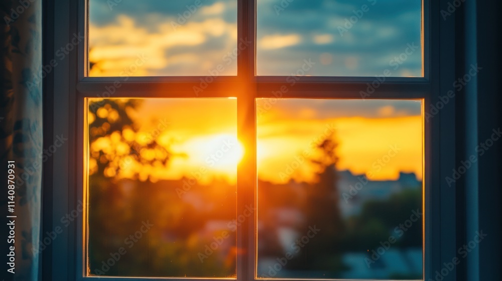 Golden Hour Sunset View Through Window Pane Golden Hour Sunset View Through Window Pane